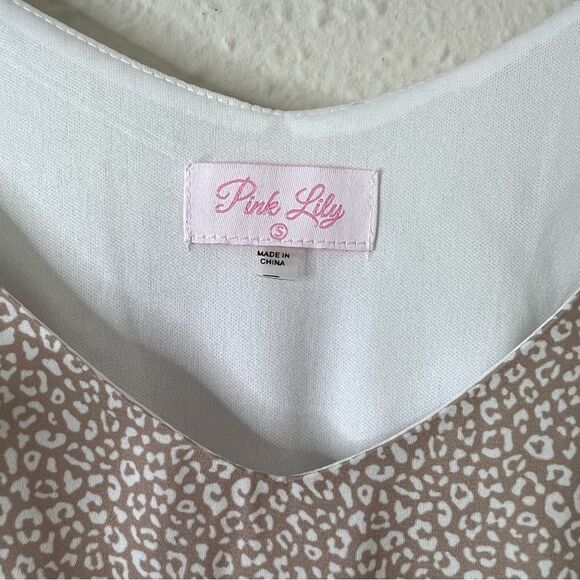Pink Lily Tiered Midi Dress Size Small in Tan and White - Picture 4 of 7